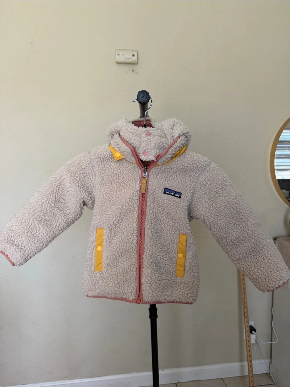 Patagonia Tribbles Reversible Jacket pink salmon mustard girl size 3T